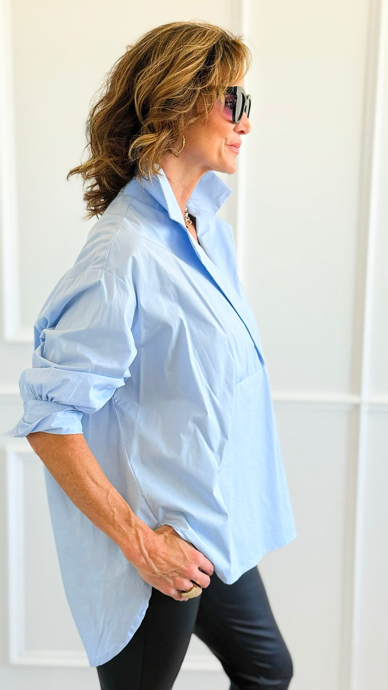 Bacall Italian Long Sleeve Top- Sky Blue-110 Long Sleeve Tops-TATTOO Z-Coastal Bloom Boutique, find the trendiest versions of the popular styles and looks Located in Indialantic, FL