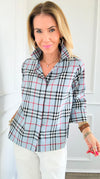 Plaid Print Button Up Blouse-130 Long Sleeve Tops-Gretchen Scott-Coastal Bloom Boutique, find the trendiest versions of the popular styles and looks Located in Indialantic, FL