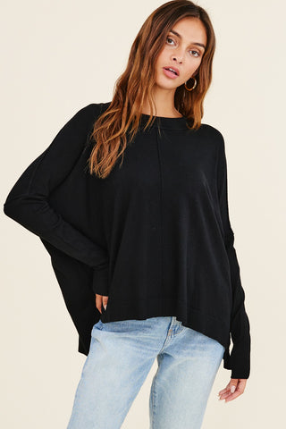 Soft Relaxed Long Sleeve Top - Black