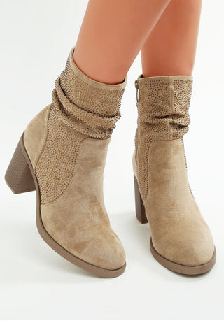 Studded Slouch Boots - Beige