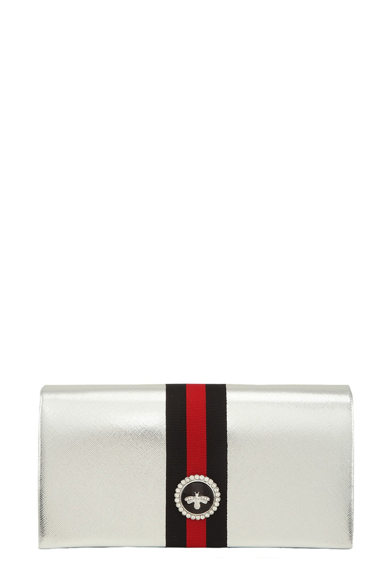 Regal Stripe Clutch - Silver-240 Bags-ICCO ACCESSORIES-Coastal Bloom Boutique, find the trendiest versions of the popular styles and looks Located in Indialantic, FL