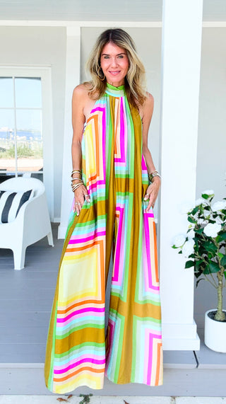 Pre Auth - Elevated Halter Jumpsuit -  Mustard Multi