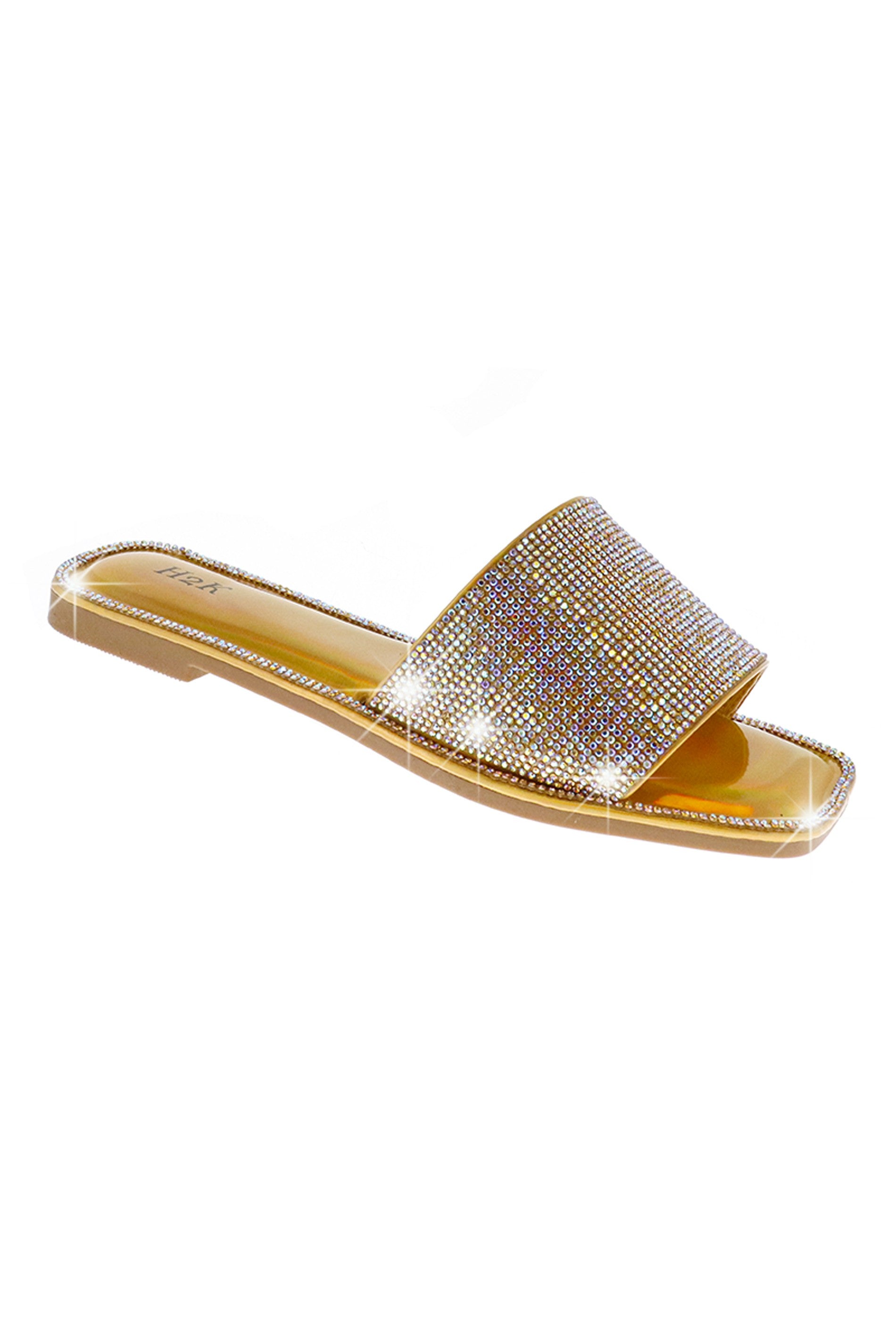 Rhinestone Embellished Flat Slides - Gold-250 Shoes-H2K TRADING-Coastal Bloom Boutique, find the trendiest versions of the popular styles and looks Located in Indialantic, FL