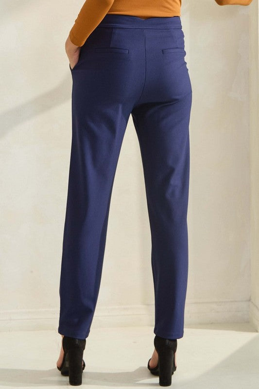 Signature Mid-Rise Ponte Pants -Navy-170 Bottoms-YELETE-Coastal Bloom Boutique, find the trendiest versions of the popular styles and looks Located in Indialantic, FL