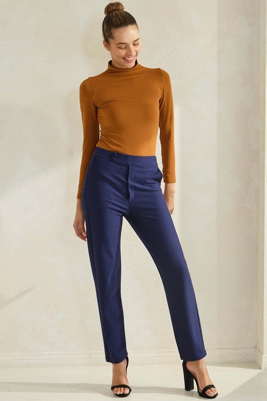 Signature Mid-Rise Ponte Pants -Navy-170 Bottoms-YELETE-Coastal Bloom Boutique, find the trendiest versions of the popular styles and looks Located in Indialantic, FL