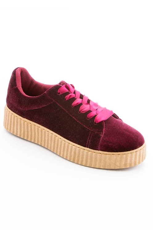 Velvet Platform Sneakers - Burgundy-250 Shoes-H2K TRADING-Coastal Bloom Boutique, find the trendiest versions of the popular styles and looks Located in Indialantic, FL