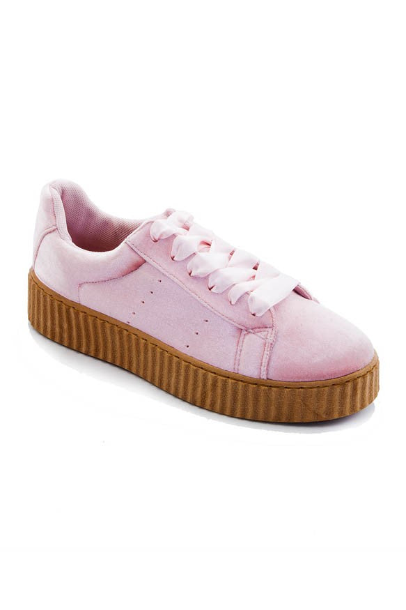 Velvet Platform Sneakers - Peach-250 Shoes-H2K TRADING-Coastal Bloom Boutique, find the trendiest versions of the popular styles and looks Located in Indialantic, FL