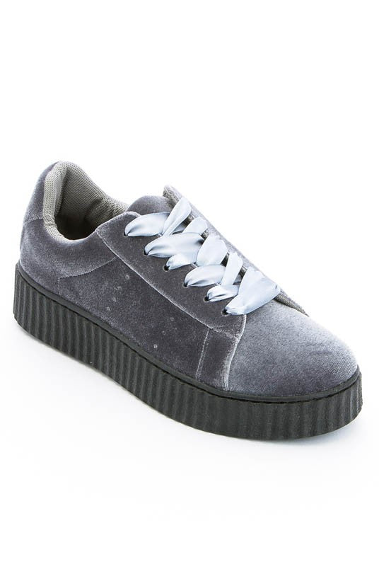 Velvet Platform Sneakers - Grey-250 Shoes-H2K TRADING-Coastal Bloom Boutique, find the trendiest versions of the popular styles and looks Located in Indialantic, FL