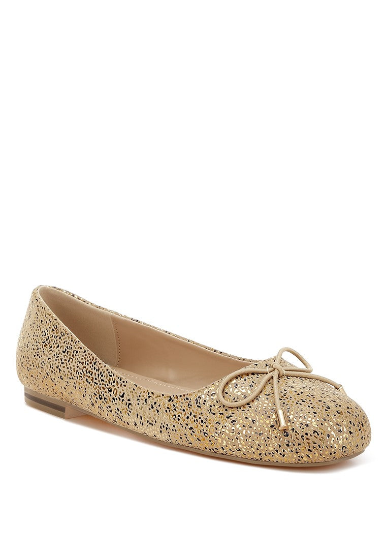 Spotted Golden Hour Bow Ballet Flat - Gold