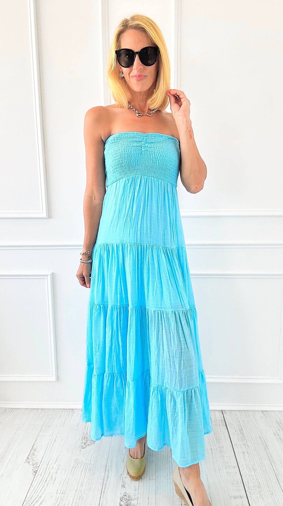 Tiered Strapless Maxi Dress Blue-200 Dresses/Jumpsuits/Rompers-HYFVE-Coastal Bloom Boutique, find the trendiest versions of the popular styles and looks Located in Indialantic, FL