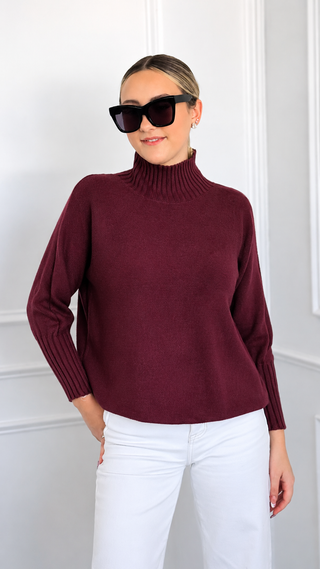 Break Free Long Sleeve Italian Sweater Top - Merlot