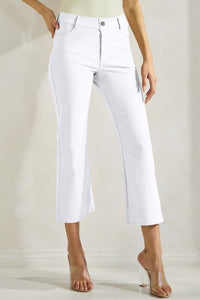 Flared Elegance Cropped Pants - White-170 Bottoms-YELETE-Coastal Bloom Boutique, find the trendiest versions of the popular styles and looks Located in Indialantic, FL