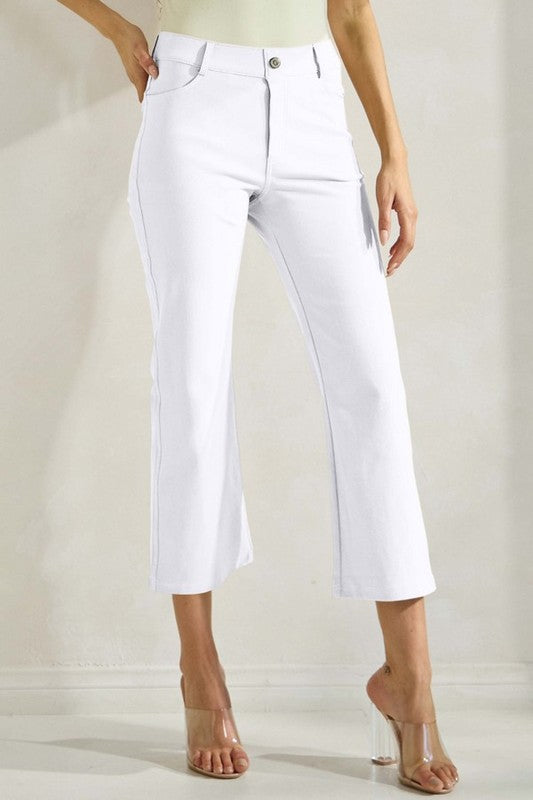 Flared Elegance Cropped Pants - White-170 Bottoms-YELETE-Coastal Bloom Boutique, find the trendiest versions of the popular styles and looks Located in Indialantic, FL