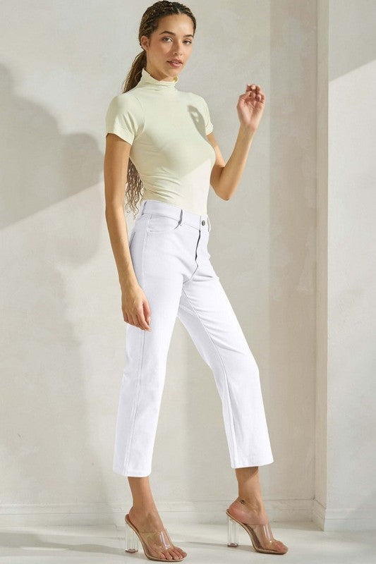 Flared Elegance Cropped Pants - White-170 Bottoms-YELETE-Coastal Bloom Boutique, find the trendiest versions of the popular styles and looks Located in Indialantic, FL