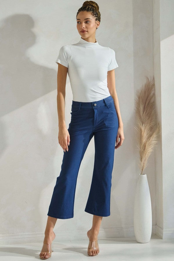 Flared Elegance Cropped Pants - Navy-170 Bottoms-YELETE-Coastal Bloom Boutique, find the trendiest versions of the popular styles and looks Located in Indialantic, FL