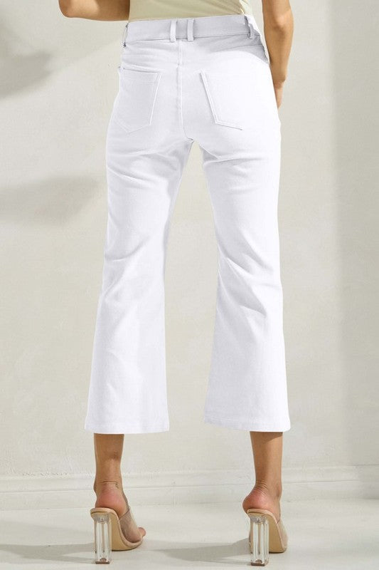 Flared Elegance Cropped Pants - White-170 Bottoms-YELETE-Coastal Bloom Boutique, find the trendiest versions of the popular styles and looks Located in Indialantic, FL