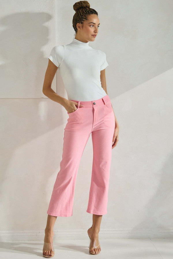 Flared Elegance Cropped Pants - Light Pink-170 Bottoms-YELETE-Coastal Bloom Boutique, find the trendiest versions of the popular styles and looks Located in Indialantic, FL