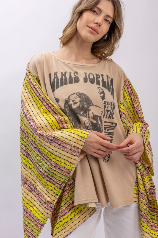 Janis Kantha Poncho Tee-110 Long Sleeve Tops-Blue Velvet-Coastal Bloom Boutique, find the trendiest versions of the popular styles and looks Located in Indialantic, FL