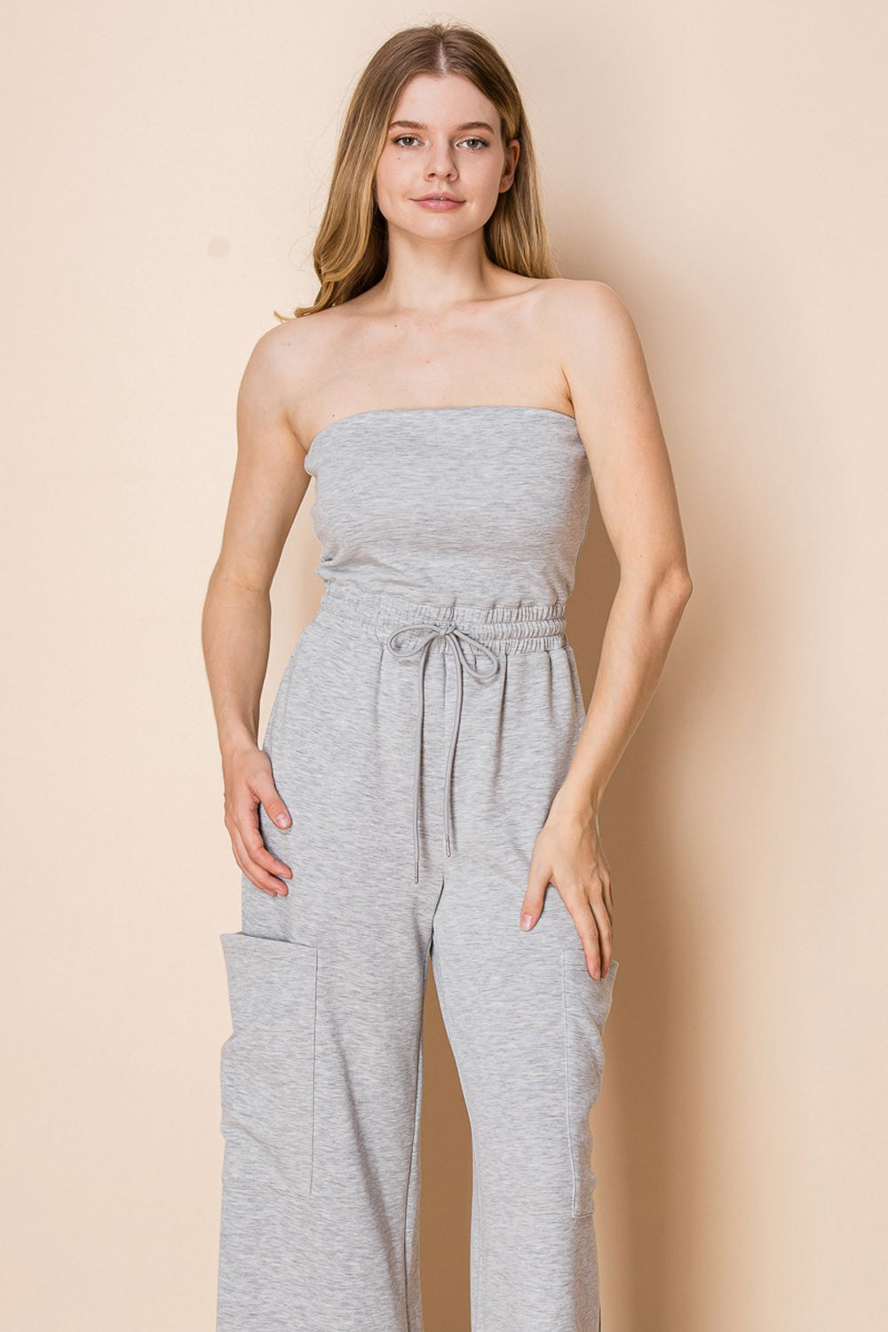 Weekend Lounge Strapless Knit Jumpsuit-200 Dresses/Jumpsuits/Rompers-White Birch-Coastal Bloom Boutique, find the trendiest versions of the popular styles and looks Located in Indialantic, FL