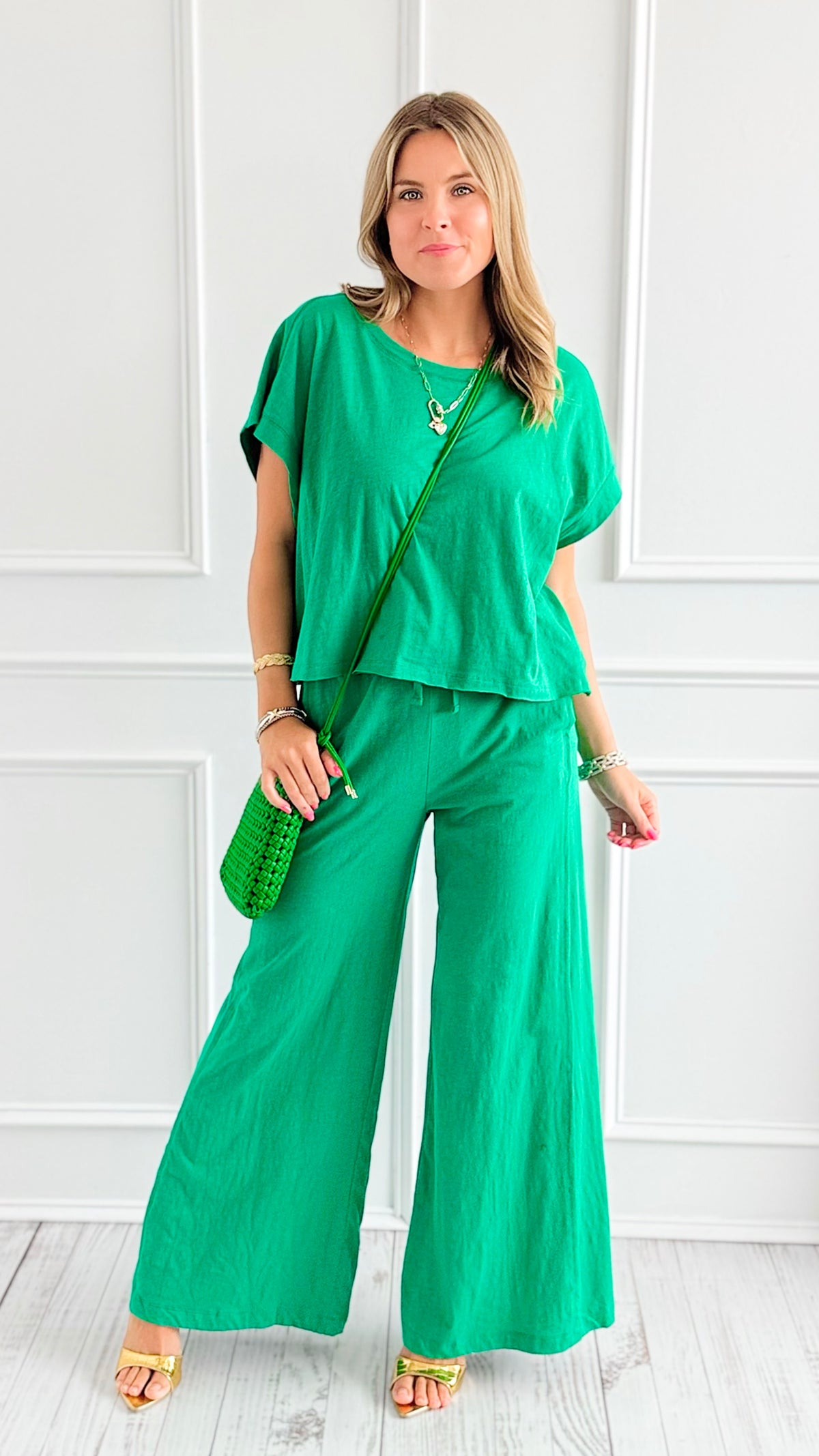 Elevated Relaxed Wide-Leg Pant Set- Green-210 Loungewear/Sets-Rae Mode-Coastal Bloom Boutique, find the trendiest versions of the popular styles and looks Located in Indialantic, FL