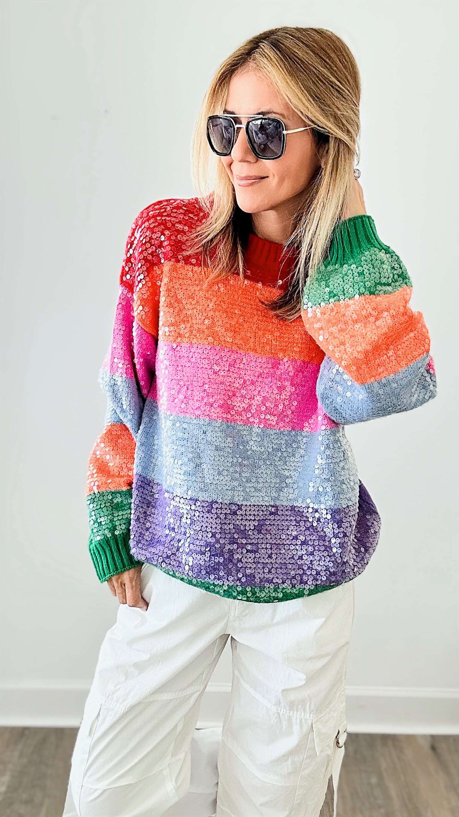 Skittles All Over Sequin Sweater-130 Long Sleeve Tops-BIBI-Coastal Bloom Boutique, find the trendiest versions of the popular styles and looks Located in Indialantic, FL