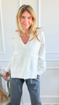 Fifth Avenue Flap Collar Pocket Sweater