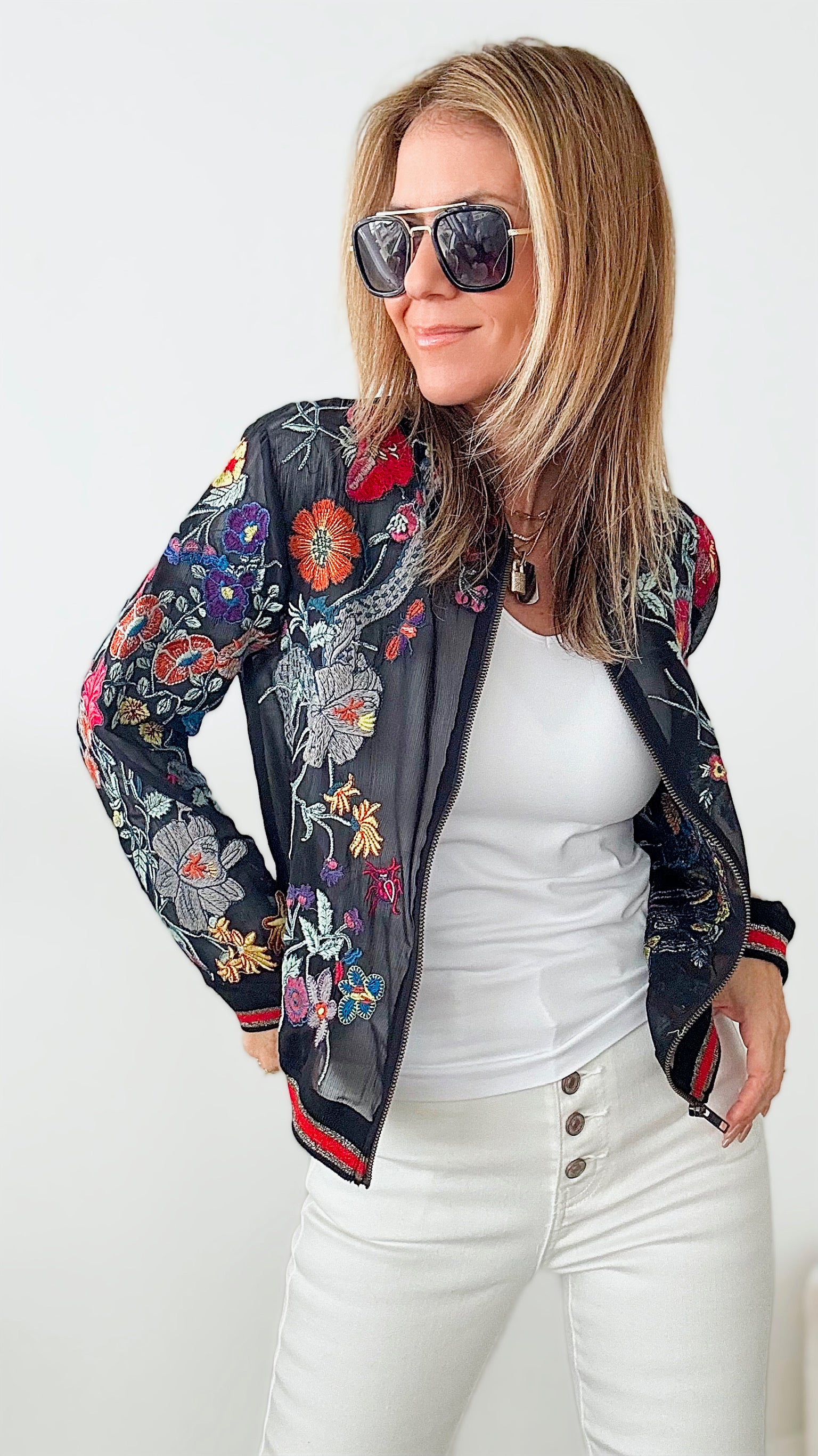 Living in the Wild Flowers Zip Jacket-160 Jackets-Aratta-Coastal Bloom Boutique, find the trendiest versions of the popular styles and looks Located in Indialantic, FL