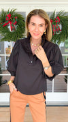 Florence Ruffle Blouse - Black-110 Short Sleeve Tops-GLAM-Coastal Bloom Boutique, find the trendiest versions of the popular styles and looks Located in Indialantic, FL