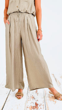 Textured Top and Wide Leg Pants Set-210 Loungewear/Sets-listicle-Coastal Bloom Boutique, find the trendiest versions of the popular styles and looks Located in Indialantic, FL