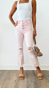 Pink Acid Wash Distressed Ankle Straight Jeans-190 Denim-Risen-Coastal Bloom Boutique, find the trendiest versions of the popular styles and looks Located in Indialantic, FL