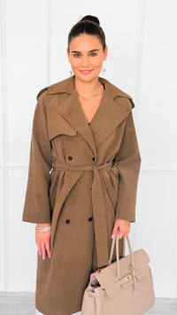 Suede Luxe Italian Long Trench Coat-160 Jackets-KZ SENA-Coastal Bloom Boutique, find the trendiest versions of the popular styles and looks Located in Indialantic, FL