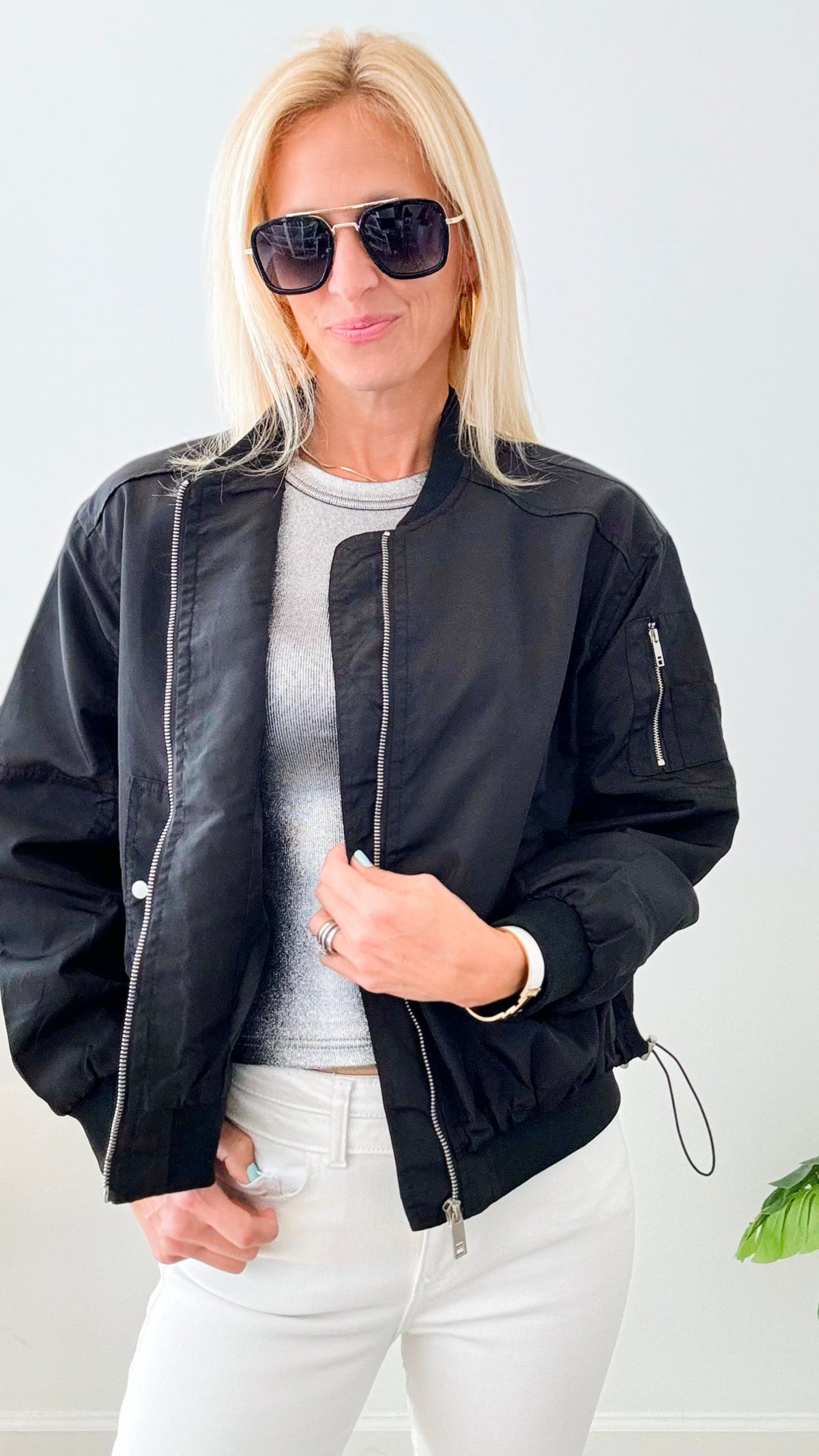 Bomber Top Jacket - Black-160 Jackets-Michel-Coastal Bloom Boutique, find the trendiest versions of the popular styles and looks Located in Indialantic, FL