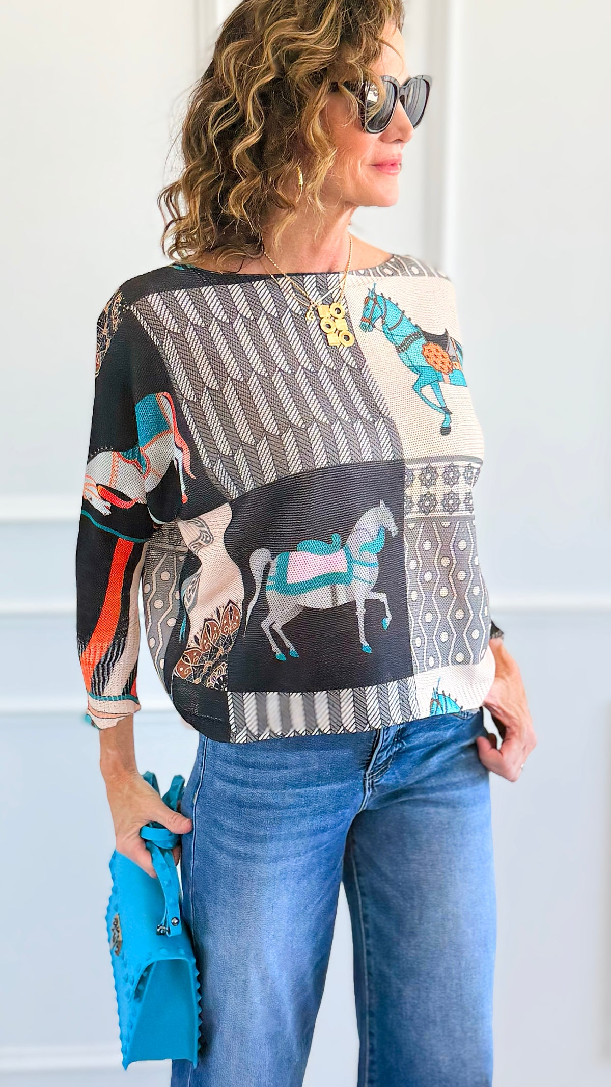 Carousel Dreams Italian St Tropez Knit- Turquoise-140 Sweaters-SORPRESA-Coastal Bloom Boutique, find the trendiest versions of the popular styles and looks Located in Indialantic, FL