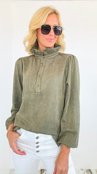 Willabella Faux Suede Top - Olive-130 Long Sleeve Tops-Joh Apparel-Coastal Bloom Boutique, find the trendiest versions of the popular styles and looks Located in Indialantic, FL