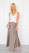 Isabella Italian Skirt- Taupe-170 Bottoms-SEE YOU IN ROME-Coastal Bloom Boutique, find the trendiest versions of the popular styles and looks Located in Indialantic, FL