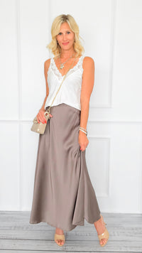 Isabella Italian Skirt- Taupe-170 Bottoms-SEE YOU IN ROME-Coastal Bloom Boutique, find the trendiest versions of the popular styles and looks Located in Indialantic, FL