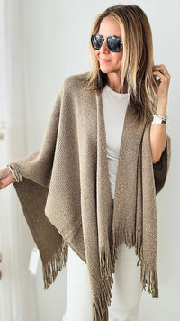 Sparkling Fringe Wrap - Khaki-150 Cardigans/Layers-Original USA-Coastal Bloom Boutique, find the trendiest versions of the popular styles and looks Located in Indialantic, FL