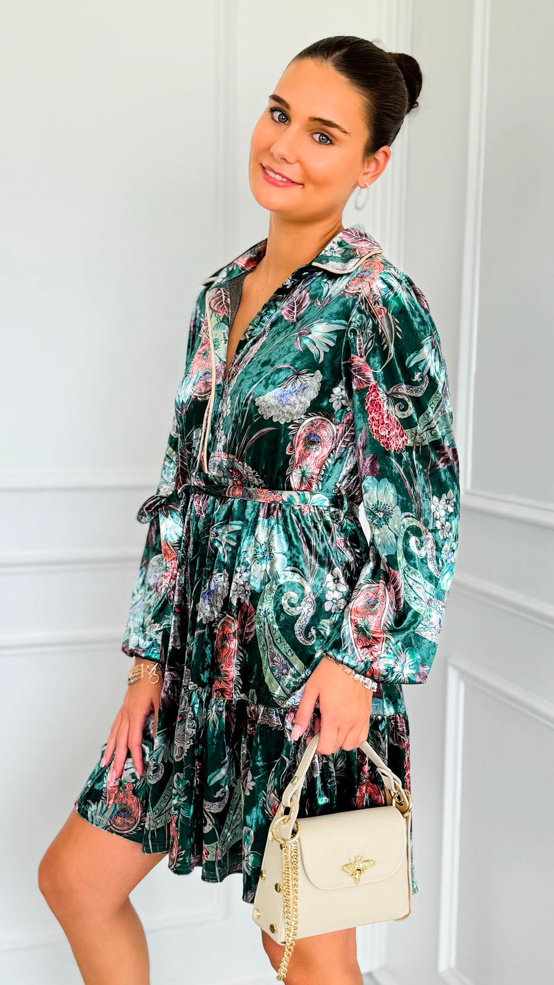 Paisley Poem Tiered Velvet Dress-200 Dresses/Jumpsuits/Rompers-JODIFL-Coastal Bloom Boutique, find the trendiest versions of the popular styles and looks Located in Indialantic, FL