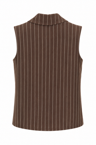 Casual Lines Italian Linen Vest- Brown/White