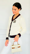Fashion Varsity Italian Cardigan Sweater-Off White-150 Cardigans/Layers-Italianissimo-Coastal Bloom Boutique, find the trendiest versions of the popular styles and looks Located in Indialantic, FL