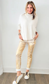 Glistening Italian Joggers - White / Gold-180 Joggers-Italianissimo-Coastal Bloom Boutique, find the trendiest versions of the popular styles and looks Located in Indialantic, FL