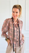 Whispers in Tartan Top-130 Long Sleeve Tops-VOY-Coastal Bloom Boutique, find the trendiest versions of the popular styles and looks Located in Indialantic, FL