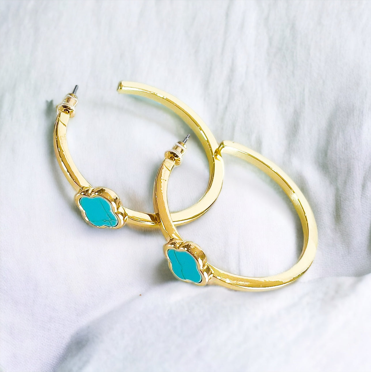 Hoop Flower Earrings - Turquoise/Gold-230 Jewelry-GS JEWELRY-Coastal Bloom Boutique, find the trendiest versions of the popular styles and looks Located in Indialantic, FL