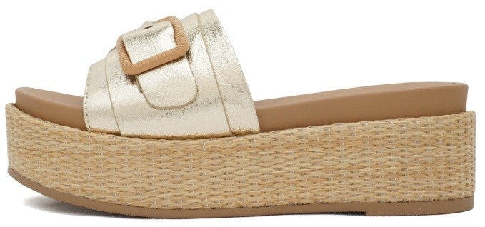 Golden Dune Platform Slide Sandals - Gold-250 Shoes-Shoe Shoe Train-Coastal Bloom Boutique, find the trendiest versions of the popular styles and looks Located in Indialantic, FL