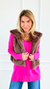 Winter Whisper Faux Fur Vest- Chocolate-160 Jackets-IRIS-Coastal Bloom Boutique, find the trendiest versions of the popular styles and looks Located in Indialantic, FL