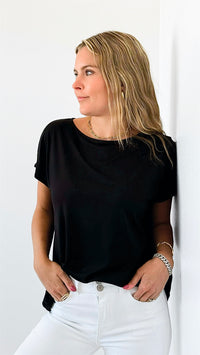 Luxe Cap Sleeve Tee - Black-210 Loungewear/Sets-Rae Mode-Coastal Bloom Boutique, find the trendiest versions of the popular styles and looks Located in Indialantic, FL