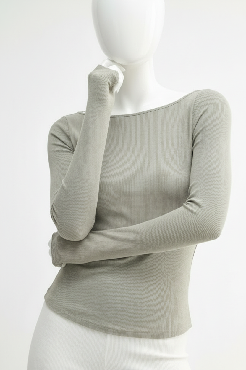 Second Skin Ribbed Top - Shadow-130 Long Sleeve Tops-MONO B-Coastal Bloom Boutique, find the trendiest versions of the popular styles and looks Located in Indialantic, FL