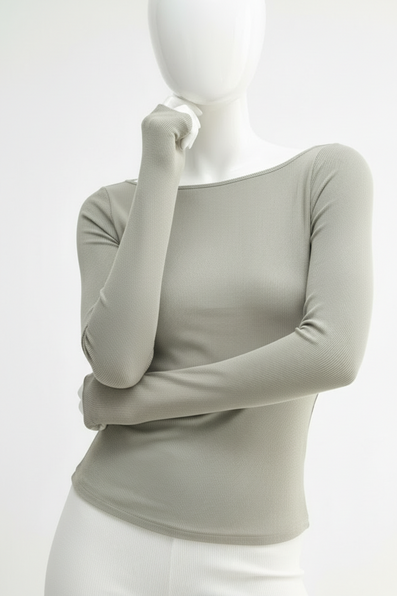 Second Skin Ribbed Top - Shadow-130 Long Sleeve Tops-MONO B-Coastal Bloom Boutique, find the trendiest versions of the popular styles and looks Located in Indialantic, FL