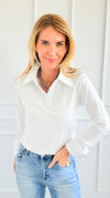 The Frankie Button Down Top - White-130 Long Sleeve Tops-EC COLLECTION INC-Coastal Bloom Boutique, find the trendiest versions of the popular styles and looks Located in Indialantic, FL