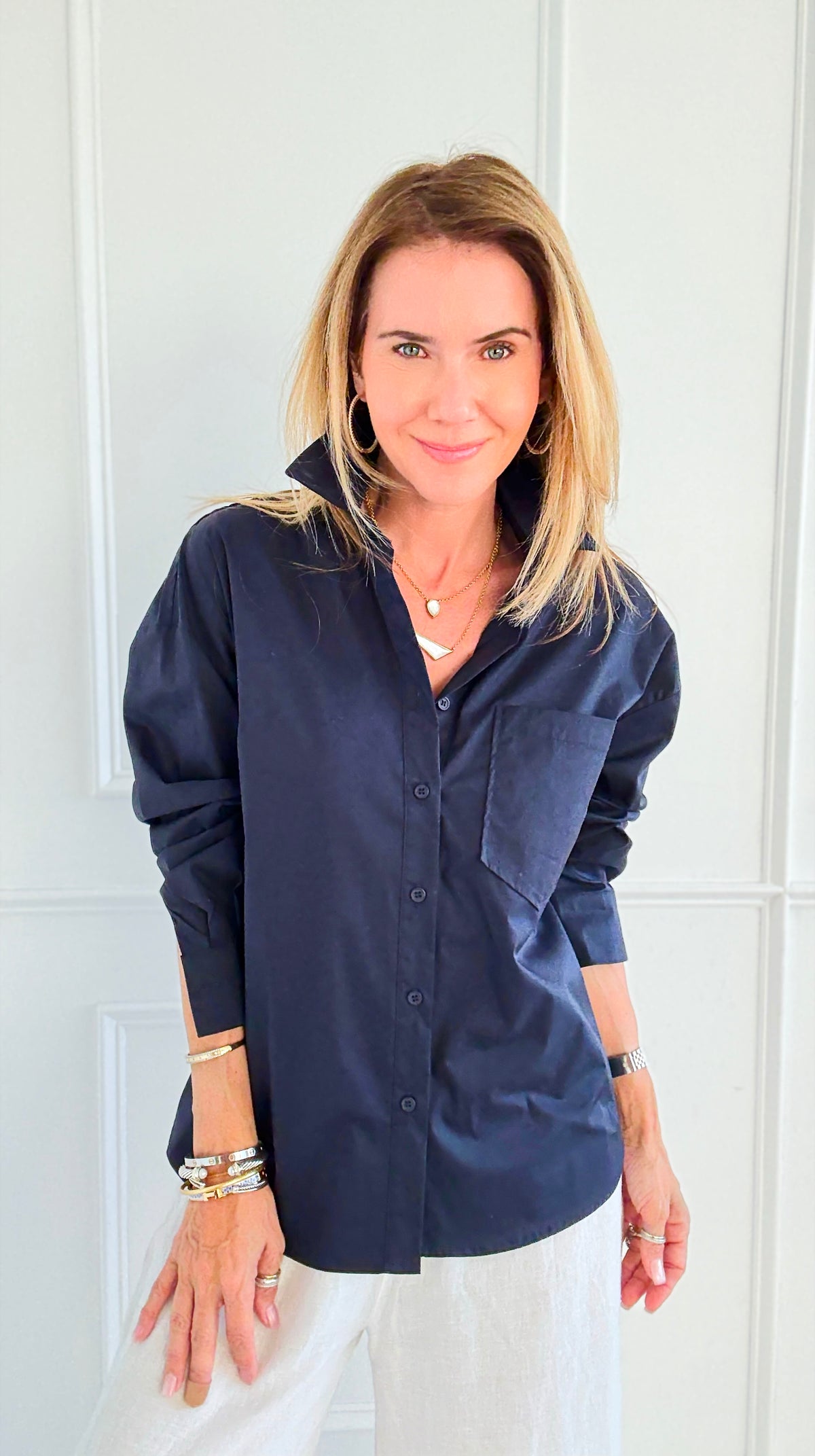 Power Move Pocket Italian Shirt- Navy-110 short Sleeve Top-IT UNIQ-Coastal Bloom Boutique, find the trendiest versions of the popular styles and looks Located in Indialantic, FL